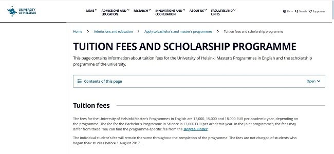 University of Helsinki International Scholarship Official Website