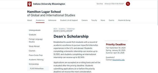 IU Dean's Scholarship Official Website