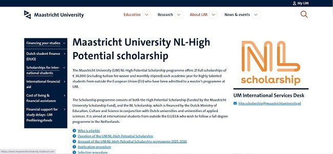 Maastricht University Masters Scholarship Official Website