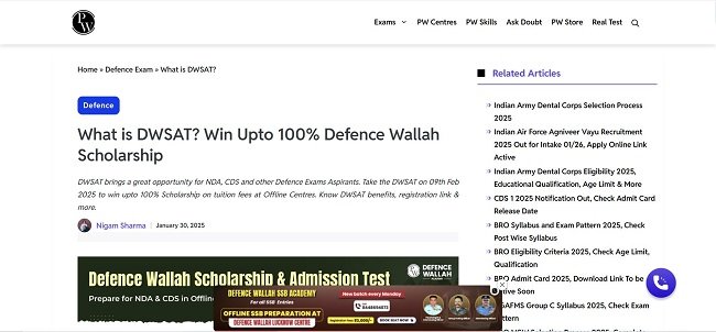 Defence Wallah Scholarship and Admission Test Official Website